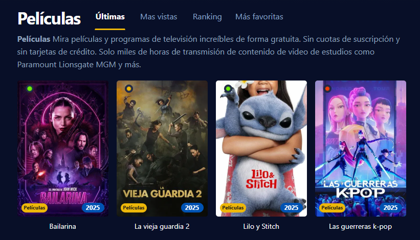 Imagen de la interfaz de Pepelisplus mostrando películas y series ordenadas por tipo